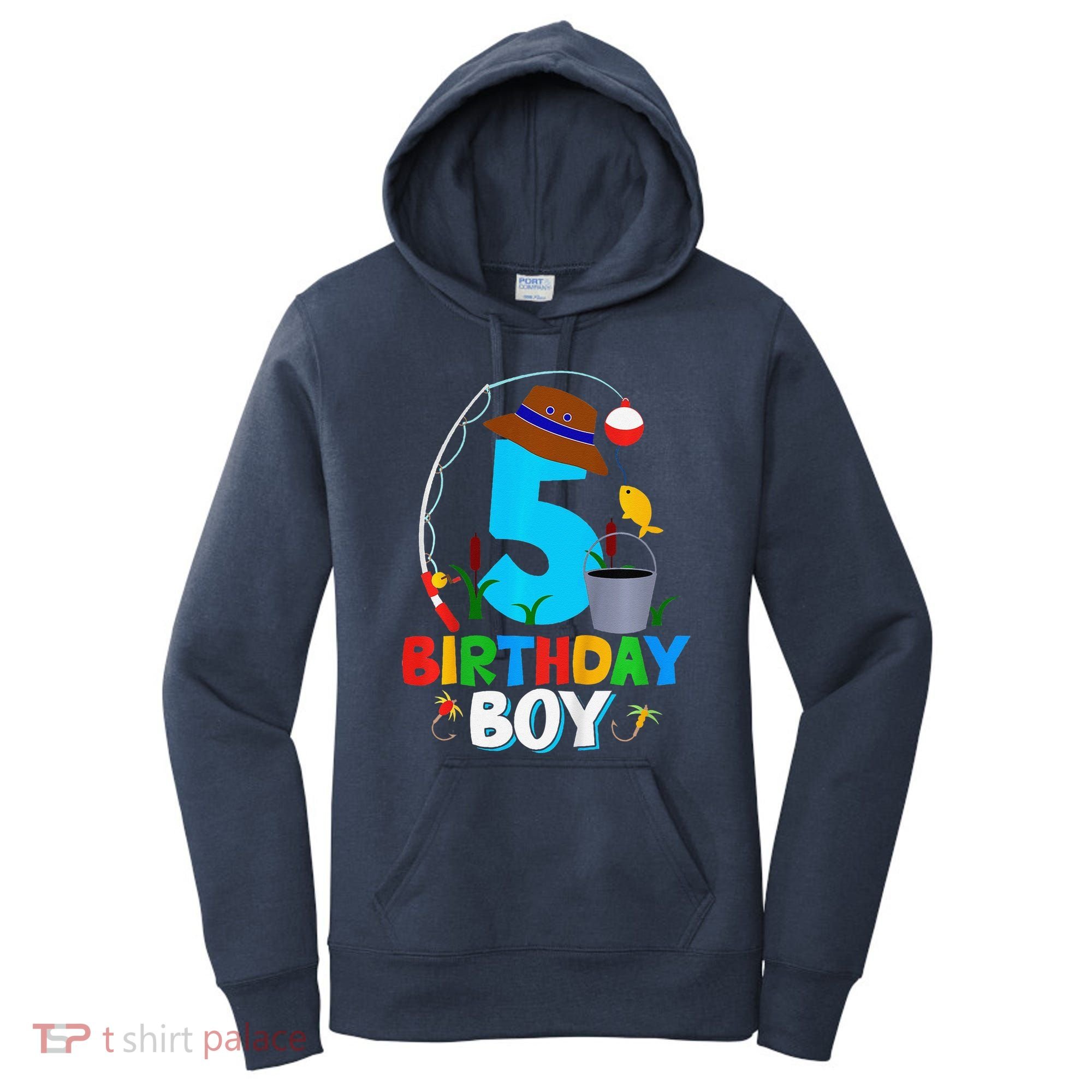 5th Birthday Boy Fishing Fish Bday Party Decorations Women's Hoodie