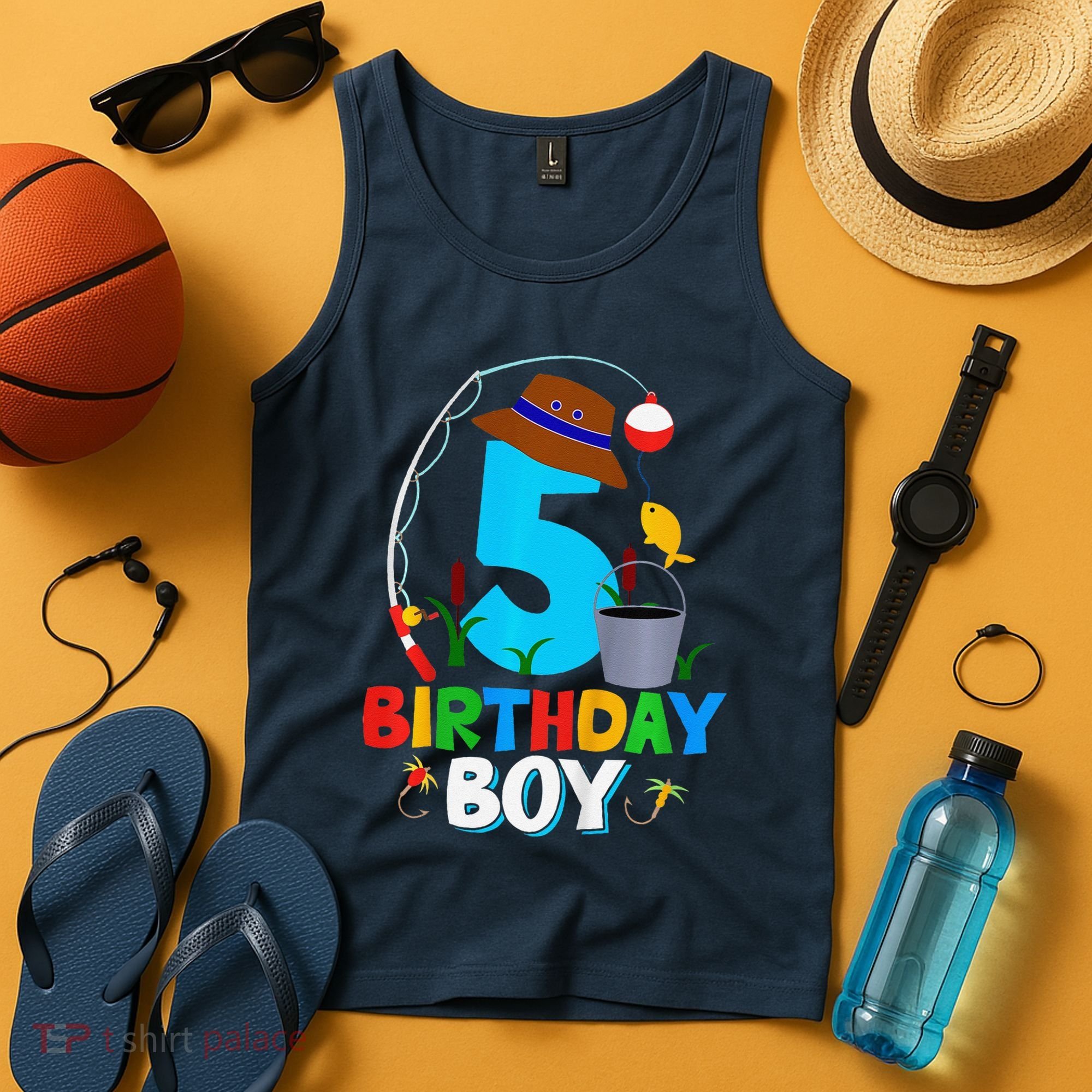 5th Birthday Boy Fishing Fish Bday Party Decorations Tank Top