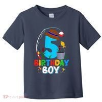 5th Birthday Boy Fishing Fish Bday Party Decorations Toddler T-Shirt thumb 0