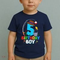 5th Birthday Boy Fishing Fish Bday Party Decorations Toddler T-Shirt thumb 2