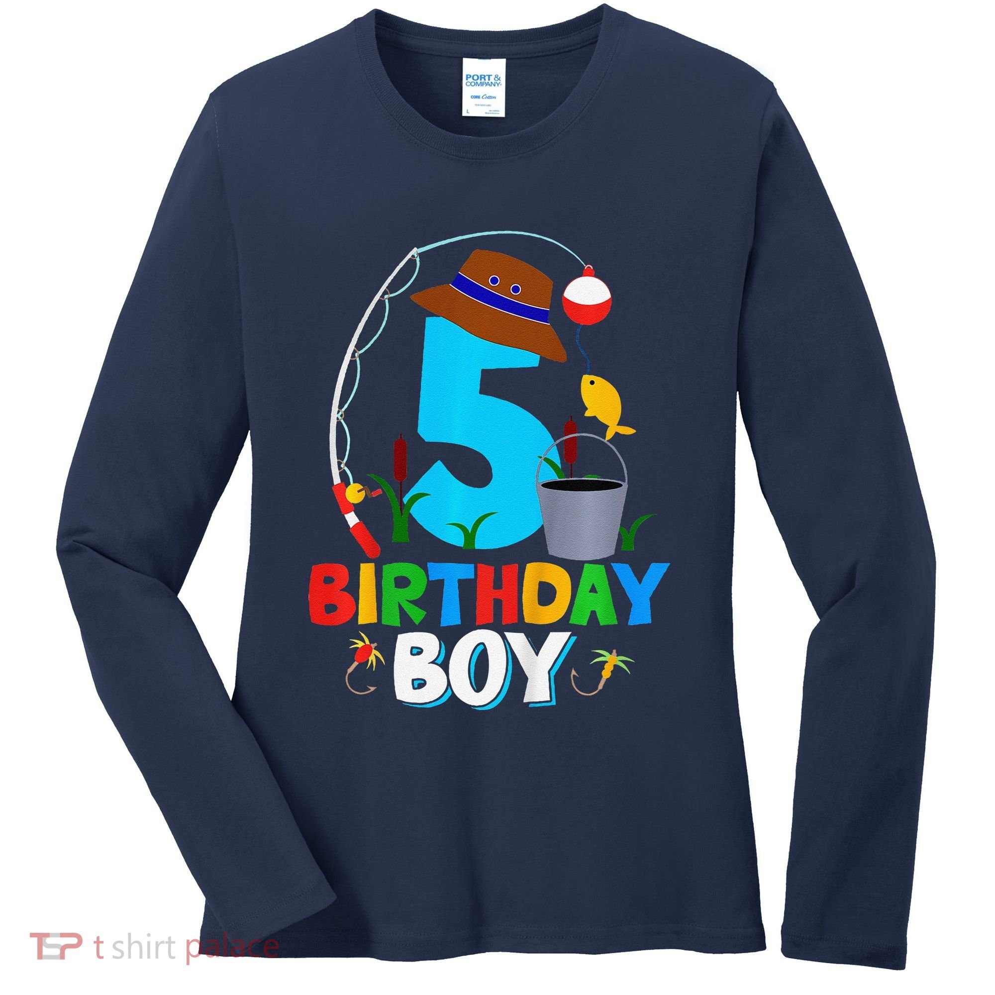 5th Birthday Boy Fishing Fish Bday Party Decorations Women's Long Sleeve Shirt