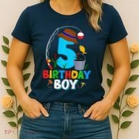5th Birthday Boy Fishing Fish Bday Party Decorations Women's T-Shirt thumb 2