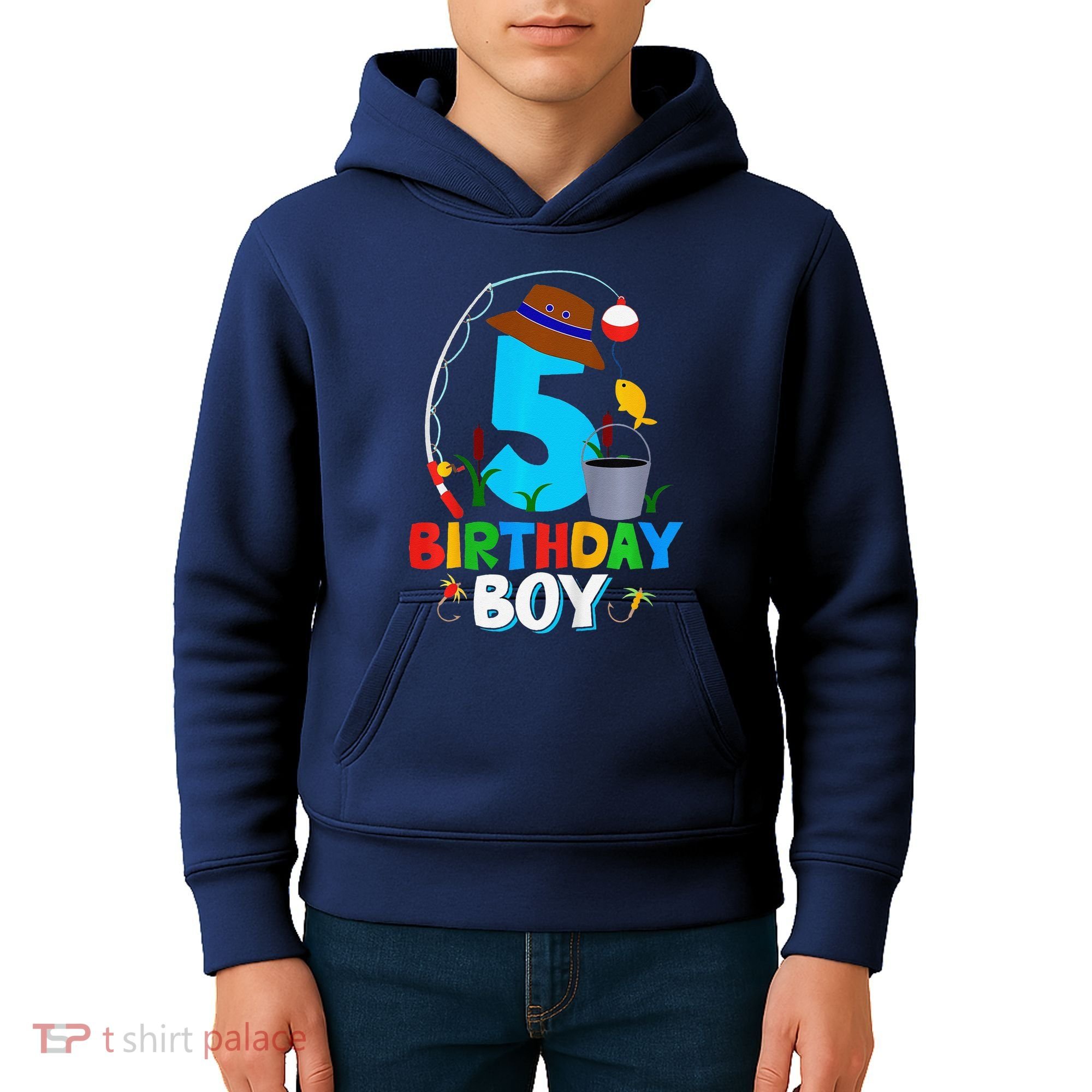 5th Birthday Boy Fishing Fish Bday Party Decorations Kids Hoodie