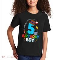 5th Birthday Boy Fishing Fish Bday Party Decorations Kids T-Shirt thumb 2
