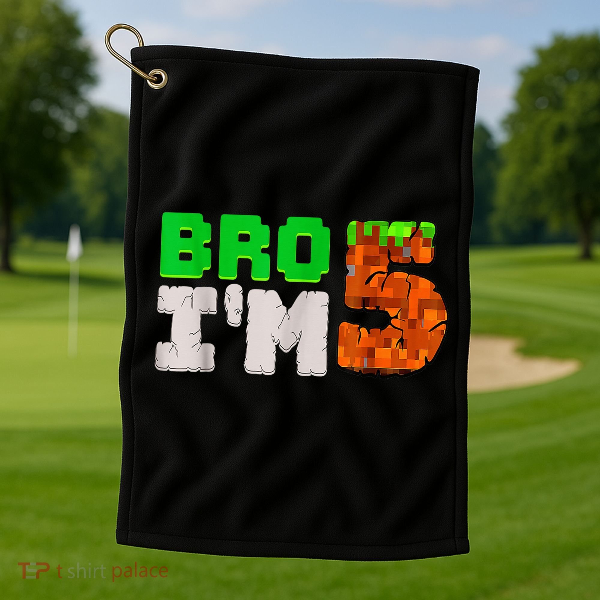 5th Birthday Boy Bro I’m 5 Year Old Gamer Pixel Number Golf Towel