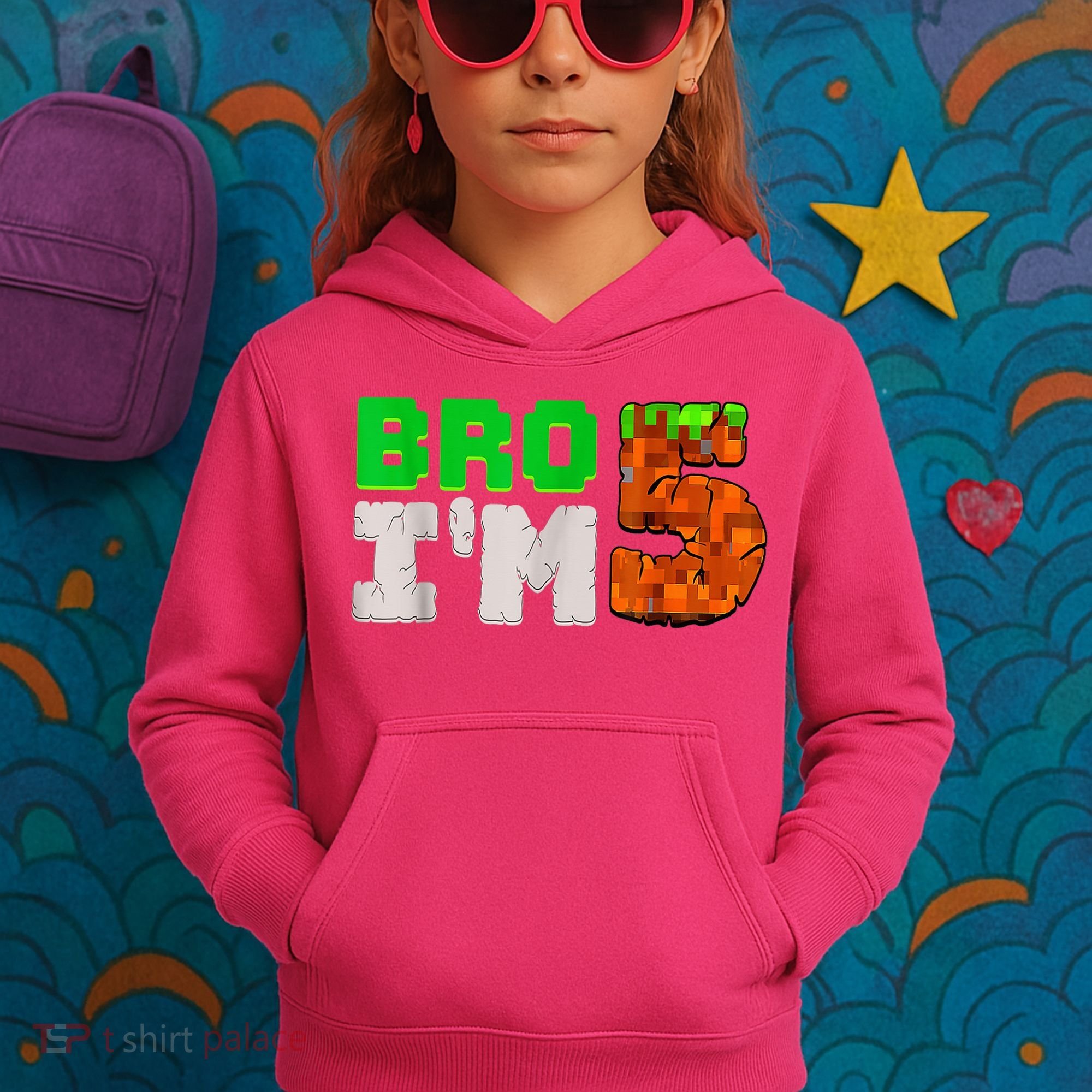 5th Birthday Boy Bro I’m 5 Year Old Gamer Pixel Number Kids Hoodie