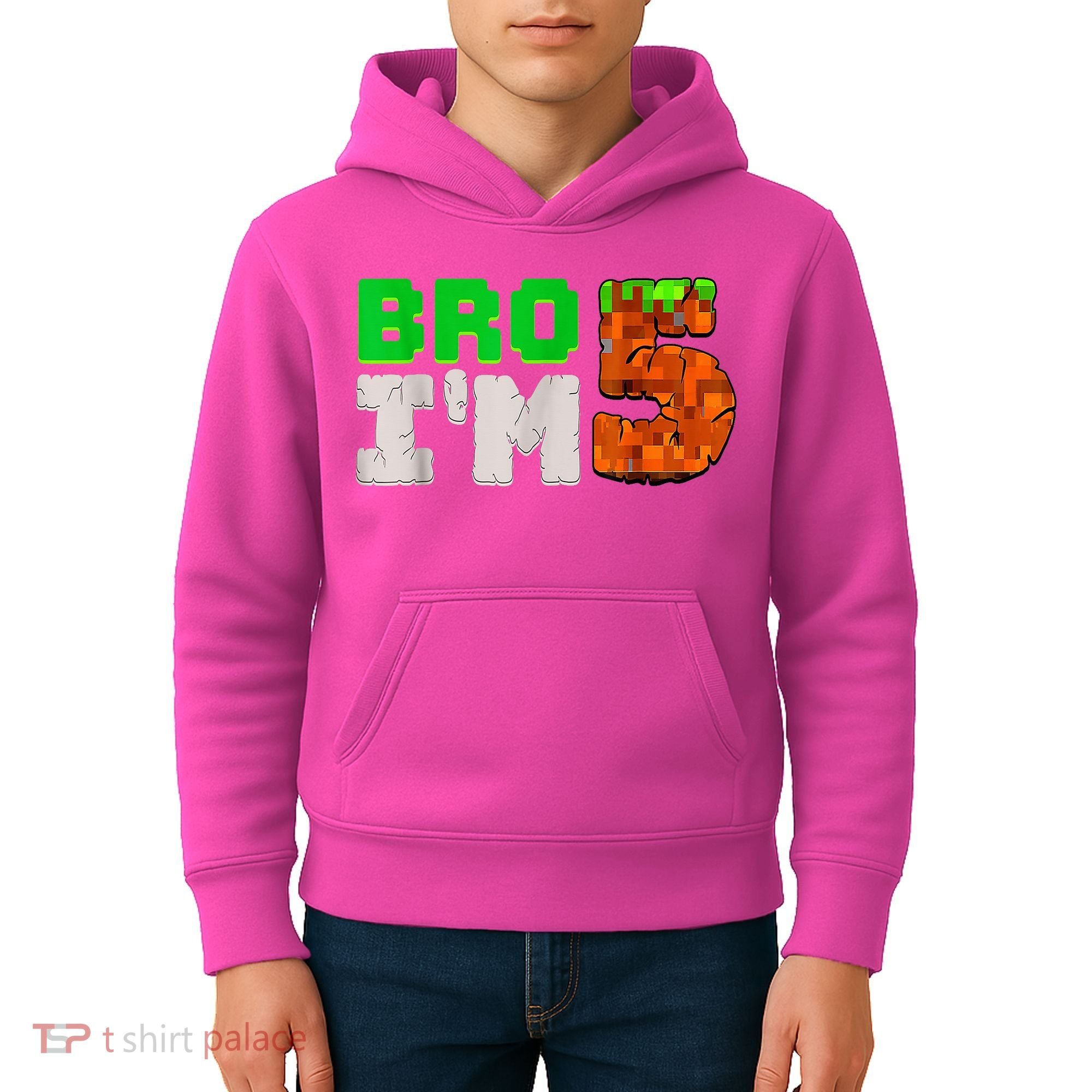 5th Birthday Boy Bro I’m 5 Year Old Gamer Pixel Number Kids Hoodie
