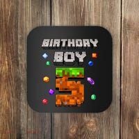 5th Birthday Boy 5 Video Gamer Pixel Number Five Bday Party Coaster thumb 0