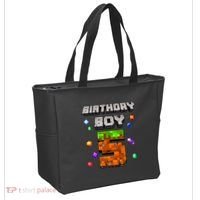 5th Birthday Boy 5 Video Gamer Pixel Number Five Bday Party Tote Bag thumb 2