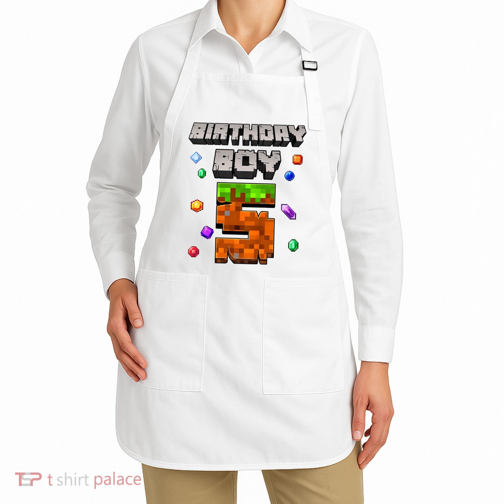 5th Birthday Boy 5 Video Gamer Pixel Number Five Bday Party Apron