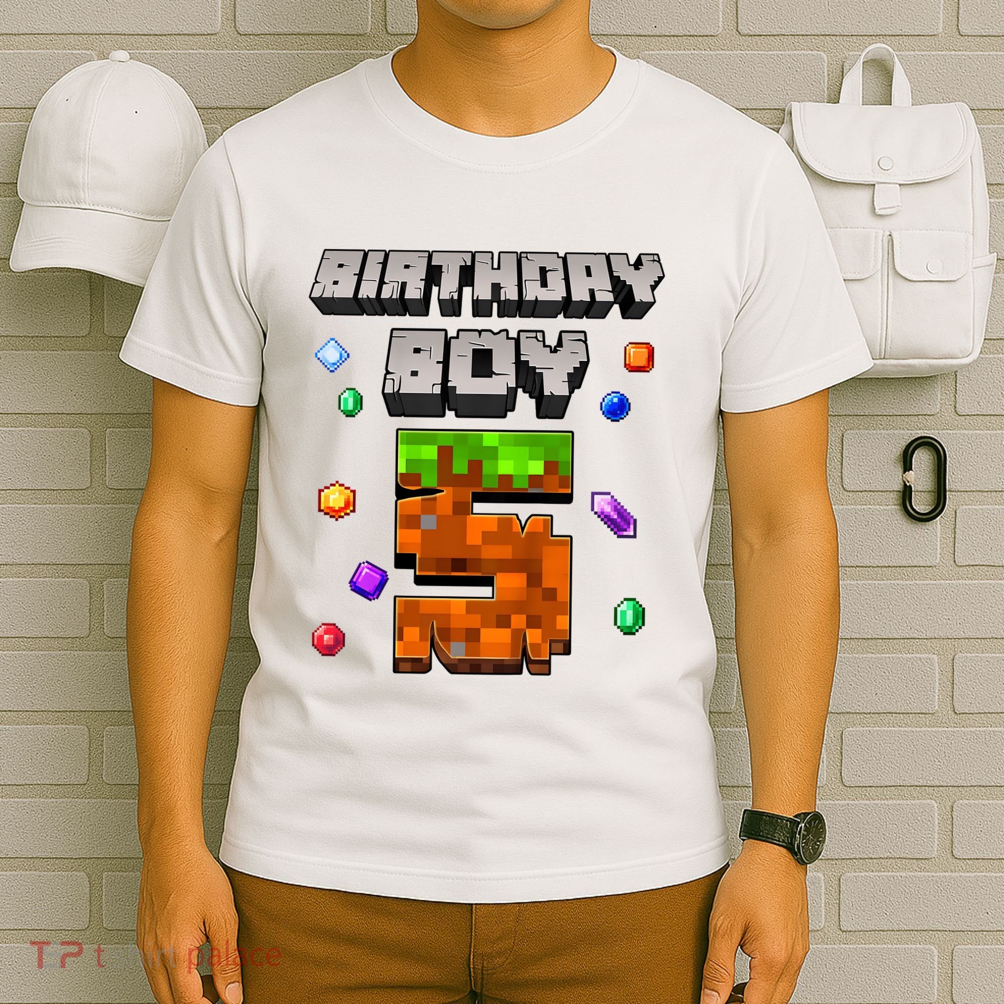 5th Birthday Boy 5 Video Gamer Pixel Number Five Bday Party T-Shirt