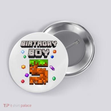5th Birthday Boy 5 Video Gamer Pixel Number Five Bday Party Button