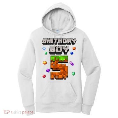 5th Birthday Boy 5 Video Gamer Pixel Number Five Bday Party Women's Hoodie