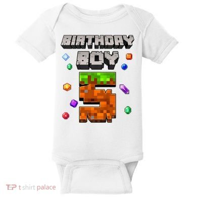 5th Birthday Boy 5 Video Gamer Pixel Number Five Bday Party Baby Bodysuit