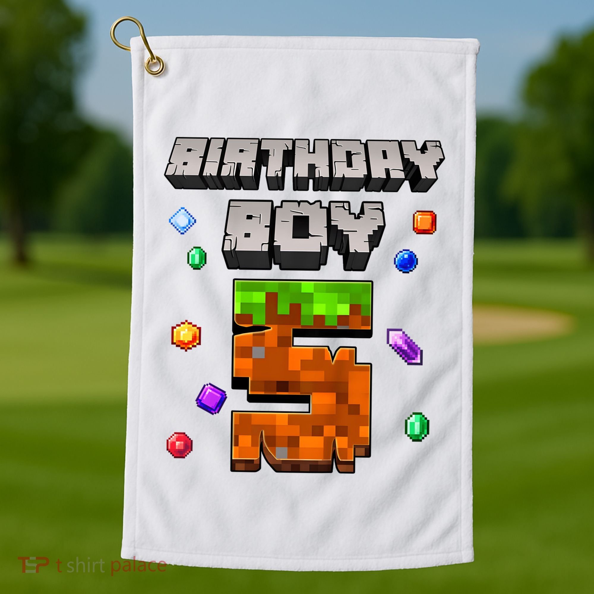 5th Birthday Boy 5 Video Gamer Pixel Number Five Bday Party Golf Towel