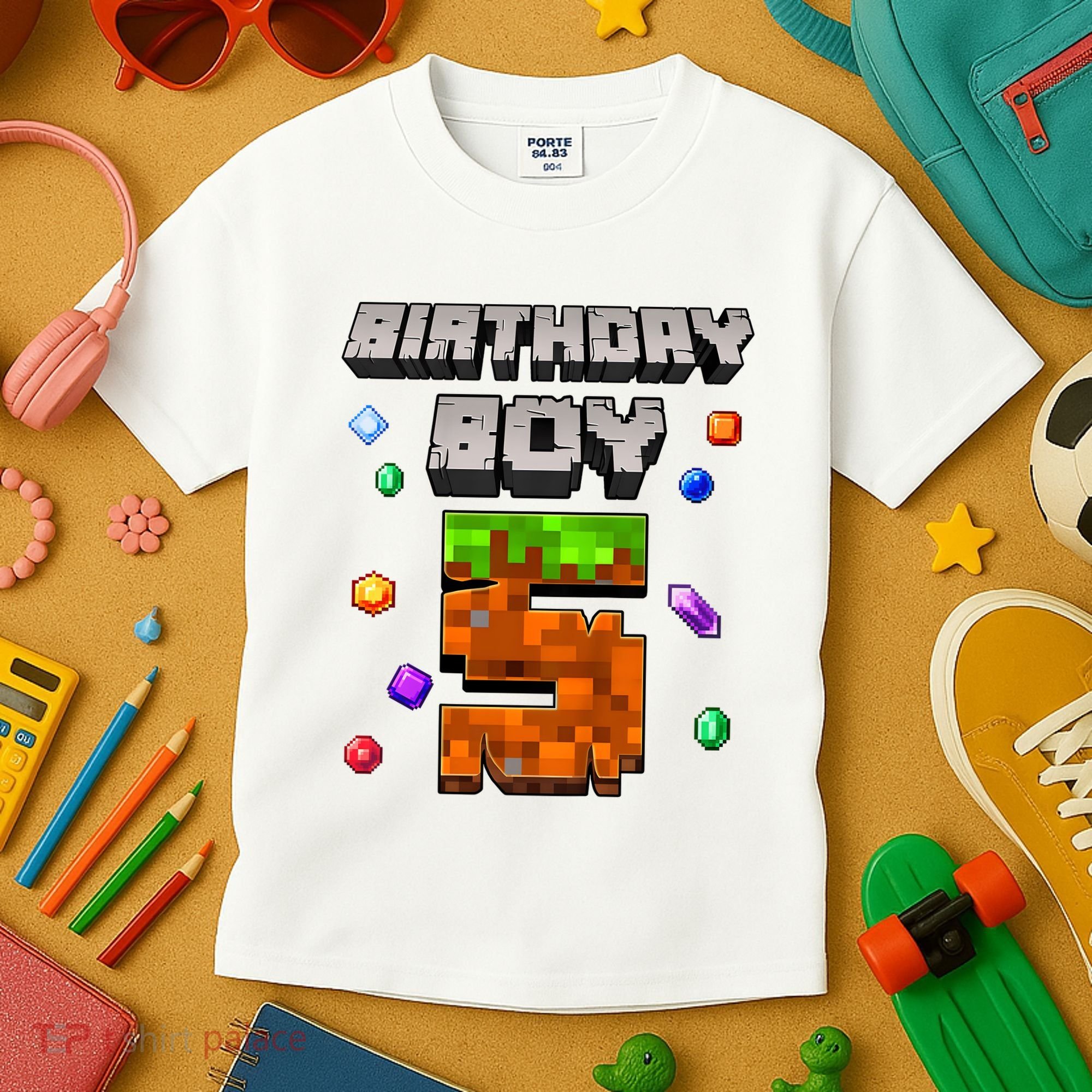 5th Birthday Boy 5 Video Gamer Pixel Number Five Bday Party Kids T-Shirt