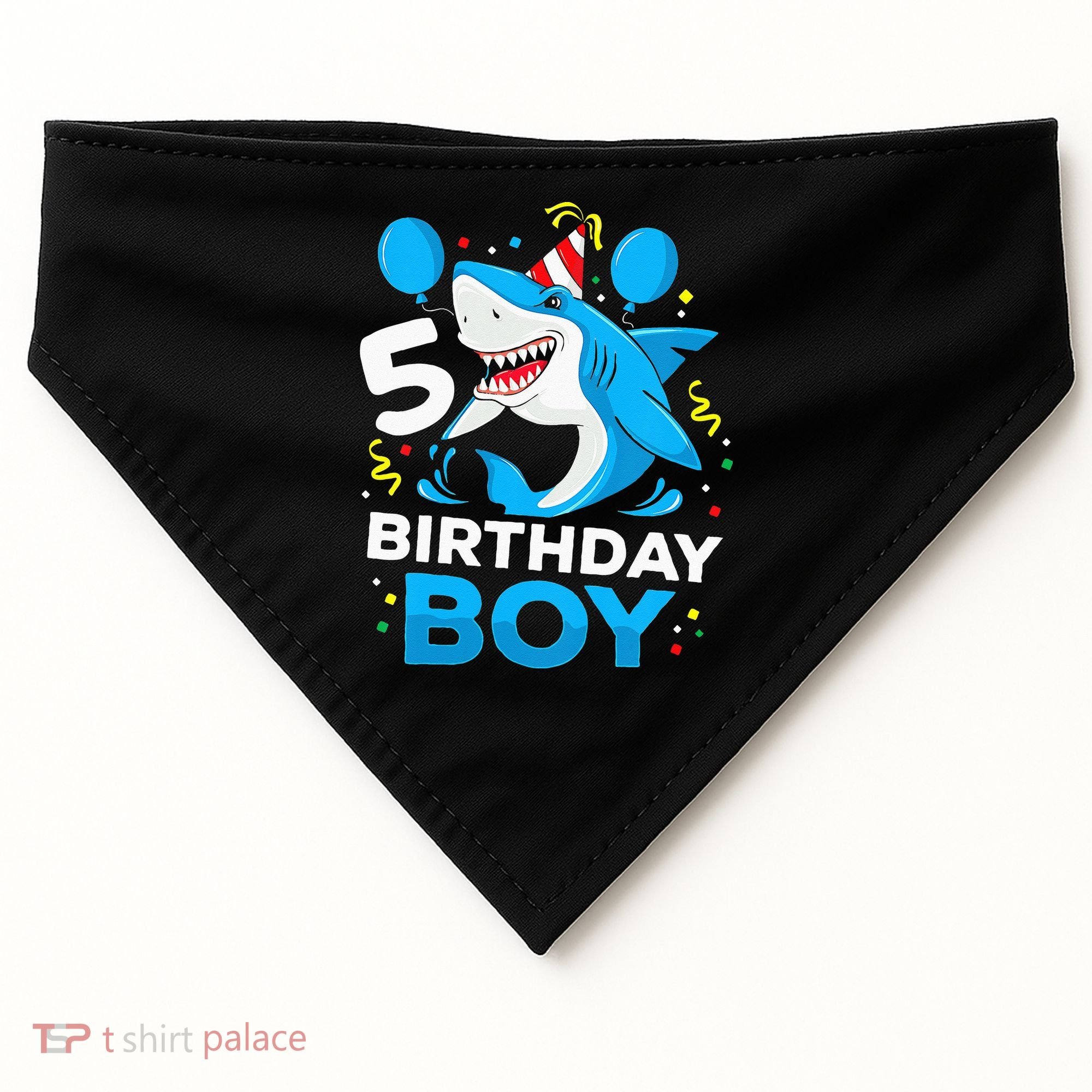 5th Birthday Boy Shark Ocean Theme Party 5 Years Old For Boy USA-Made Doggie Bandana