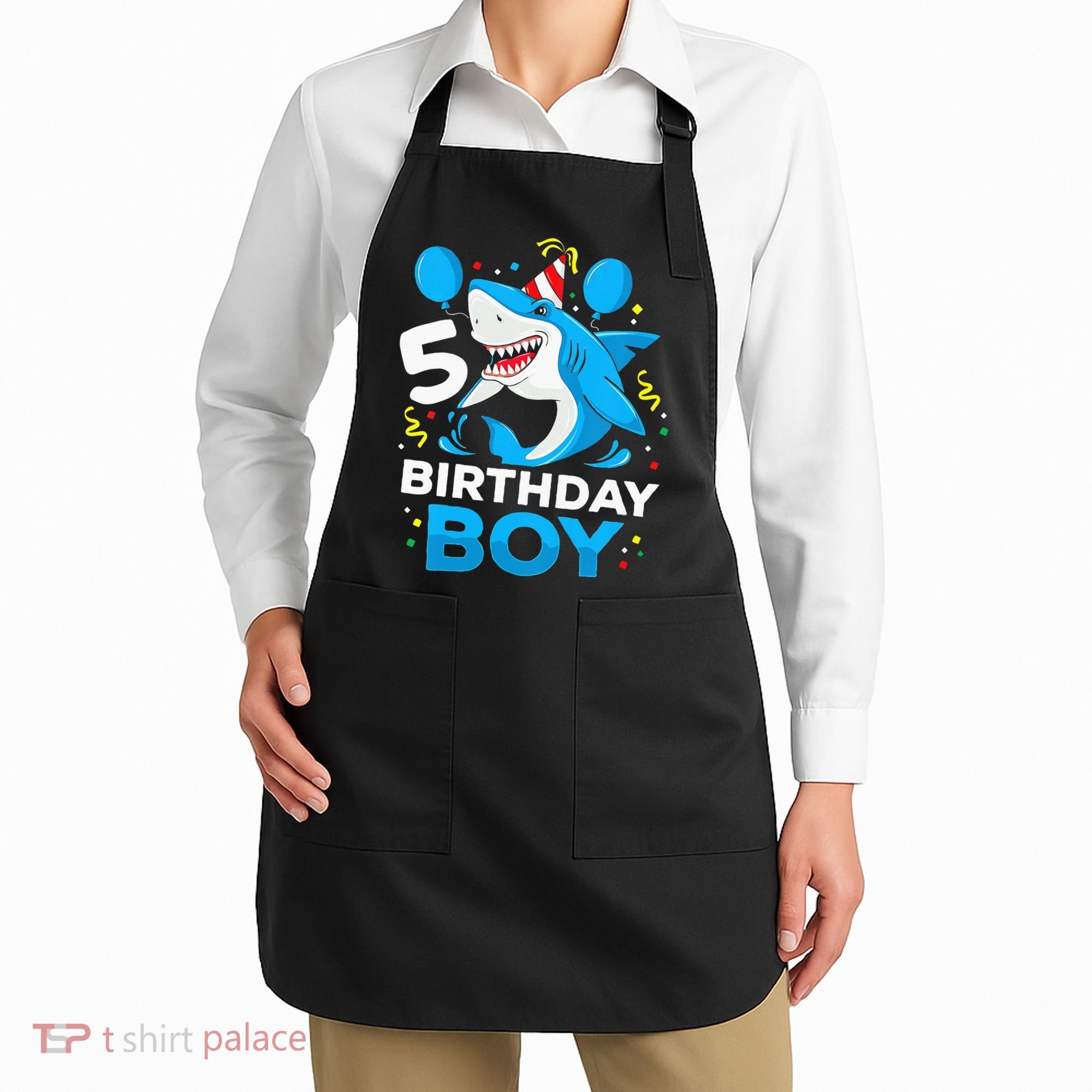 5th Birthday Boy Shark Ocean Theme Party 5 Years Old For Boy Apron