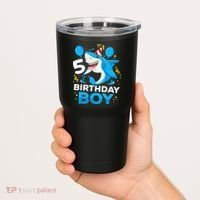 5th Birthday Boy Shark Ocean Theme Party 5 Years Old For Boy Tumbler thumb 2