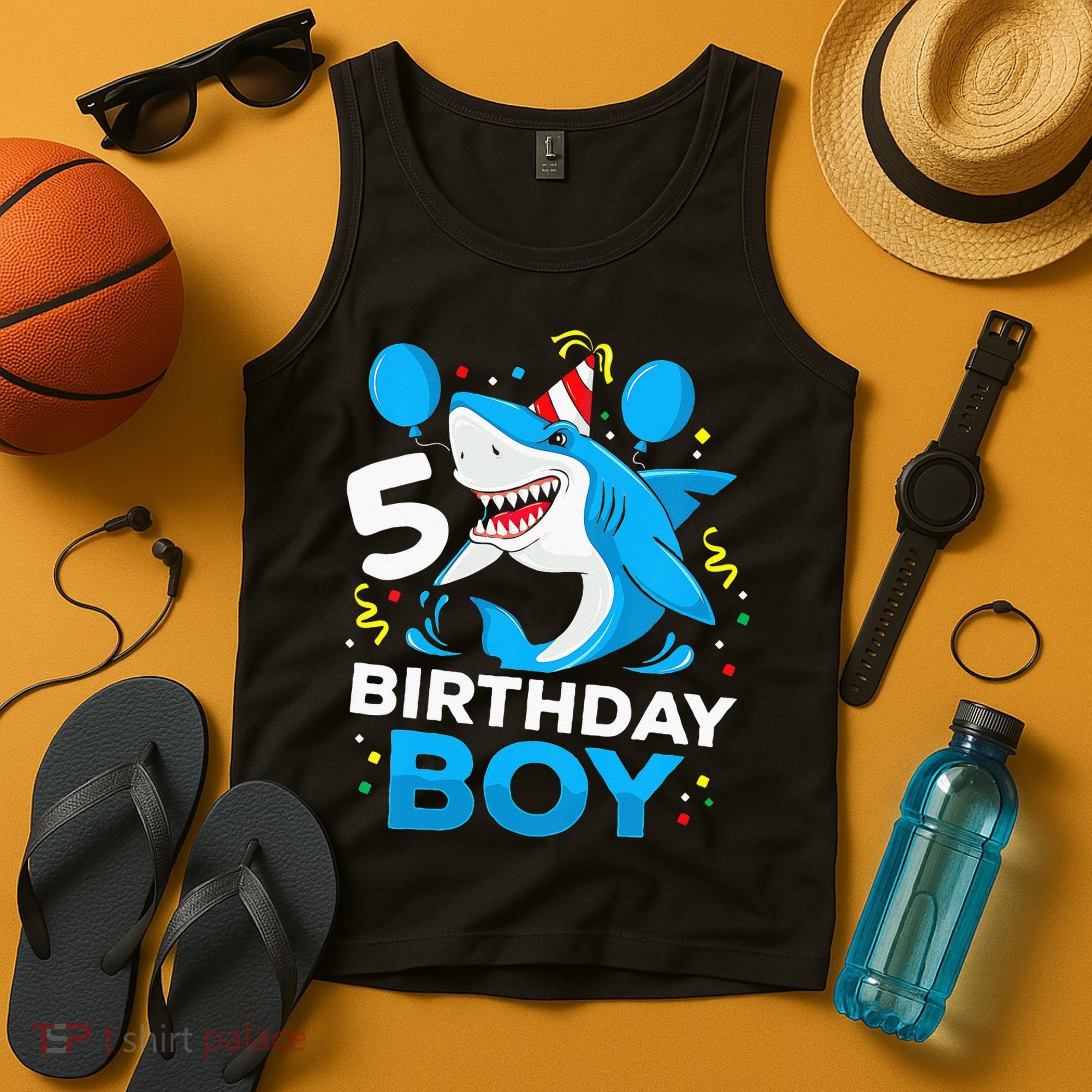 5th Birthday Boy Shark Ocean Theme Party 5 Years Old For Boy Tank Top
