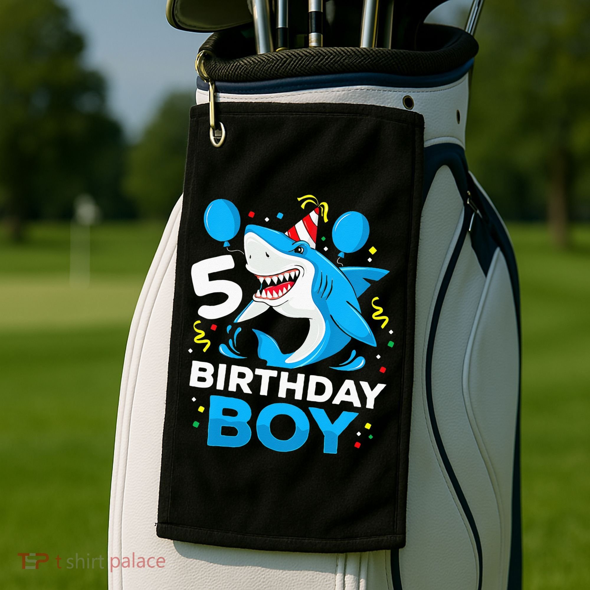 5th Birthday Boy Shark Ocean Theme Party 5 Years Old For Boy Golf Towel
