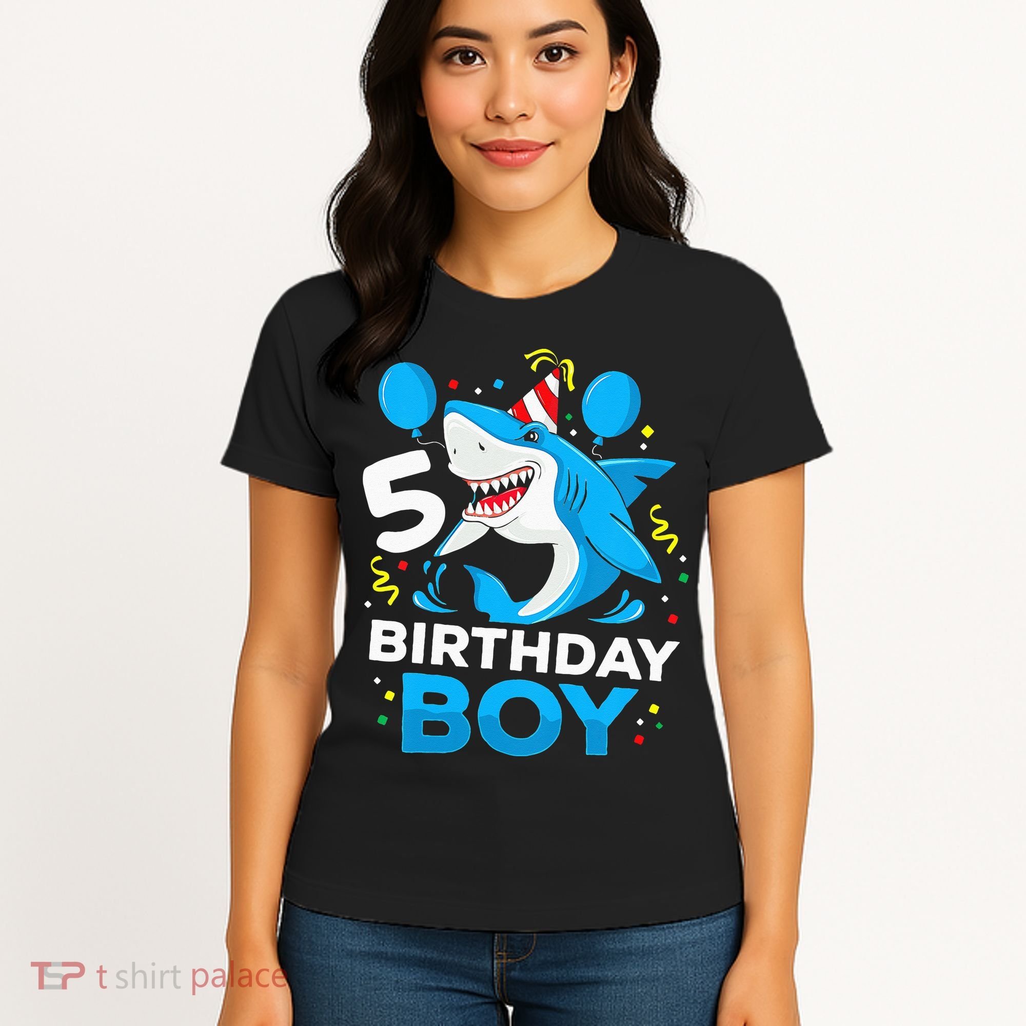 5th Birthday Boy Shark Ocean Theme Party 5 Years Old For Boy Women's T-Shirt