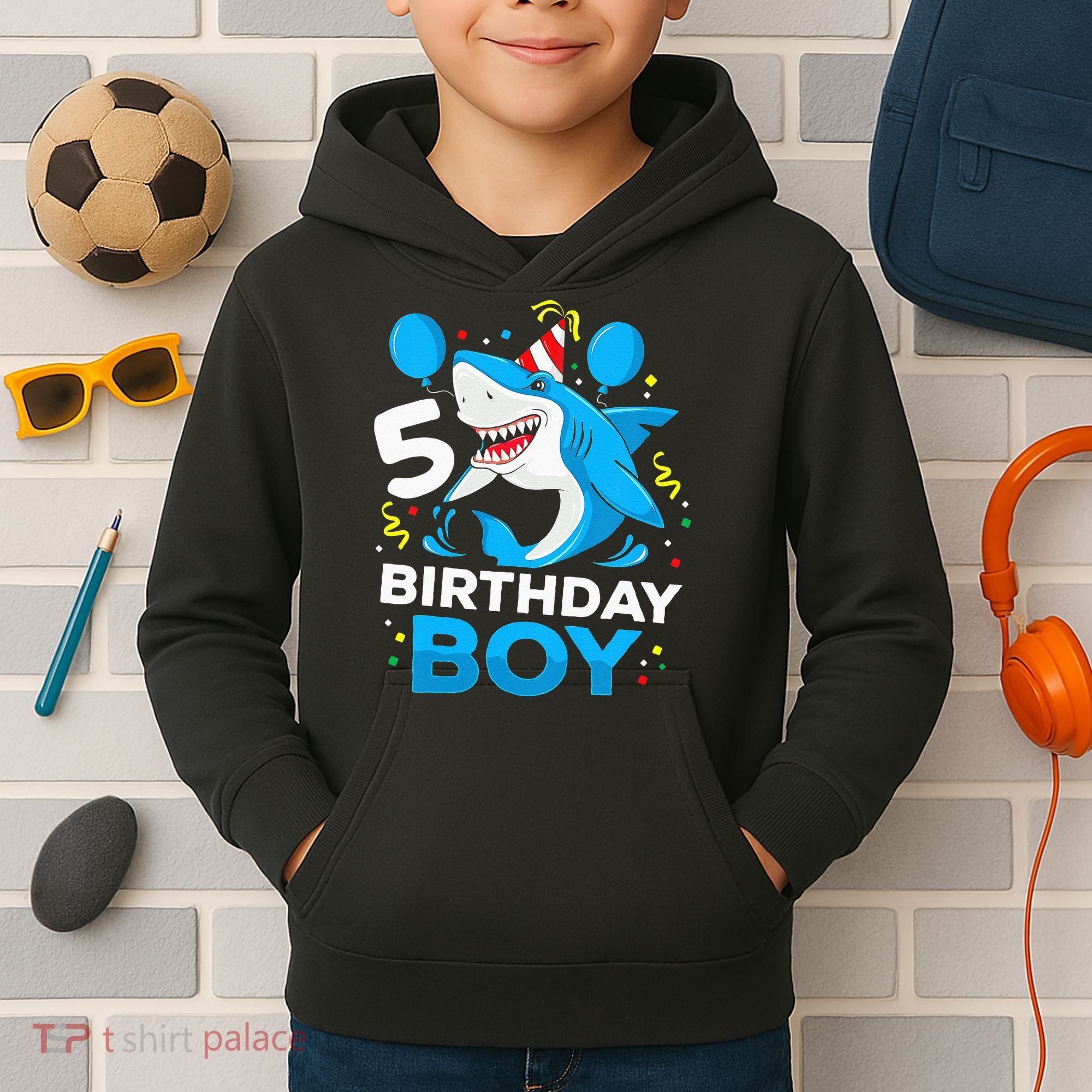 5th Birthday Boy Shark Ocean Theme Party 5 Years Old For Boy Kids Hoodie