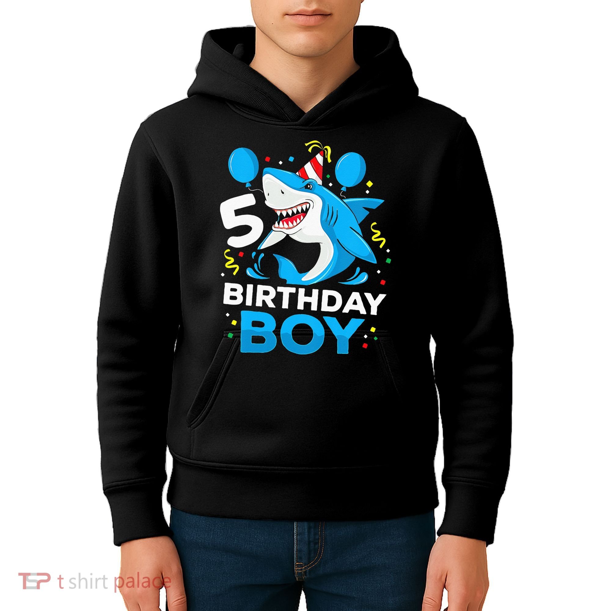 5th Birthday Boy Shark Ocean Theme Party 5 Years Old For Boy Kids Hoodie