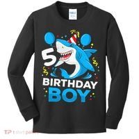 5th Birthday Boy Shark Ocean Theme Party 5 Years Old For Boy Kids Long Sleeve Shirt thumb 0