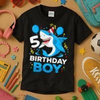 5th Birthday Boy Shark Ocean Theme Party 5 Years Old For Boy Kids T-Shirt thumb 3