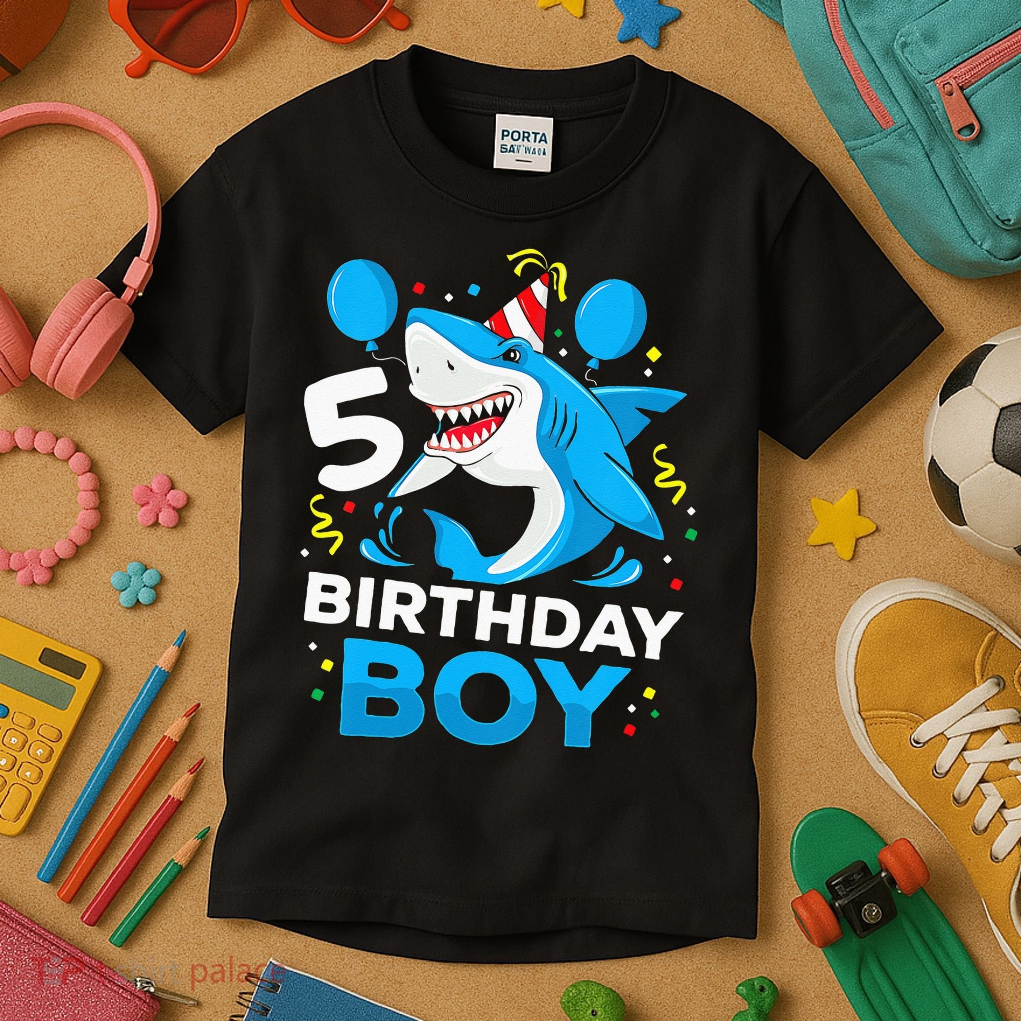 5th Birthday Boy Shark Ocean Theme Party 5 Years Old For Boy Kids T-Shirt