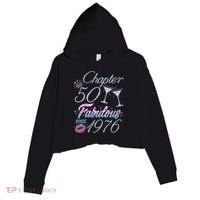 50th Birthday Chapter 50 Fabulous Since 1976 Rhinestones Diamonds Crop Fleece Hoodie thumb 0