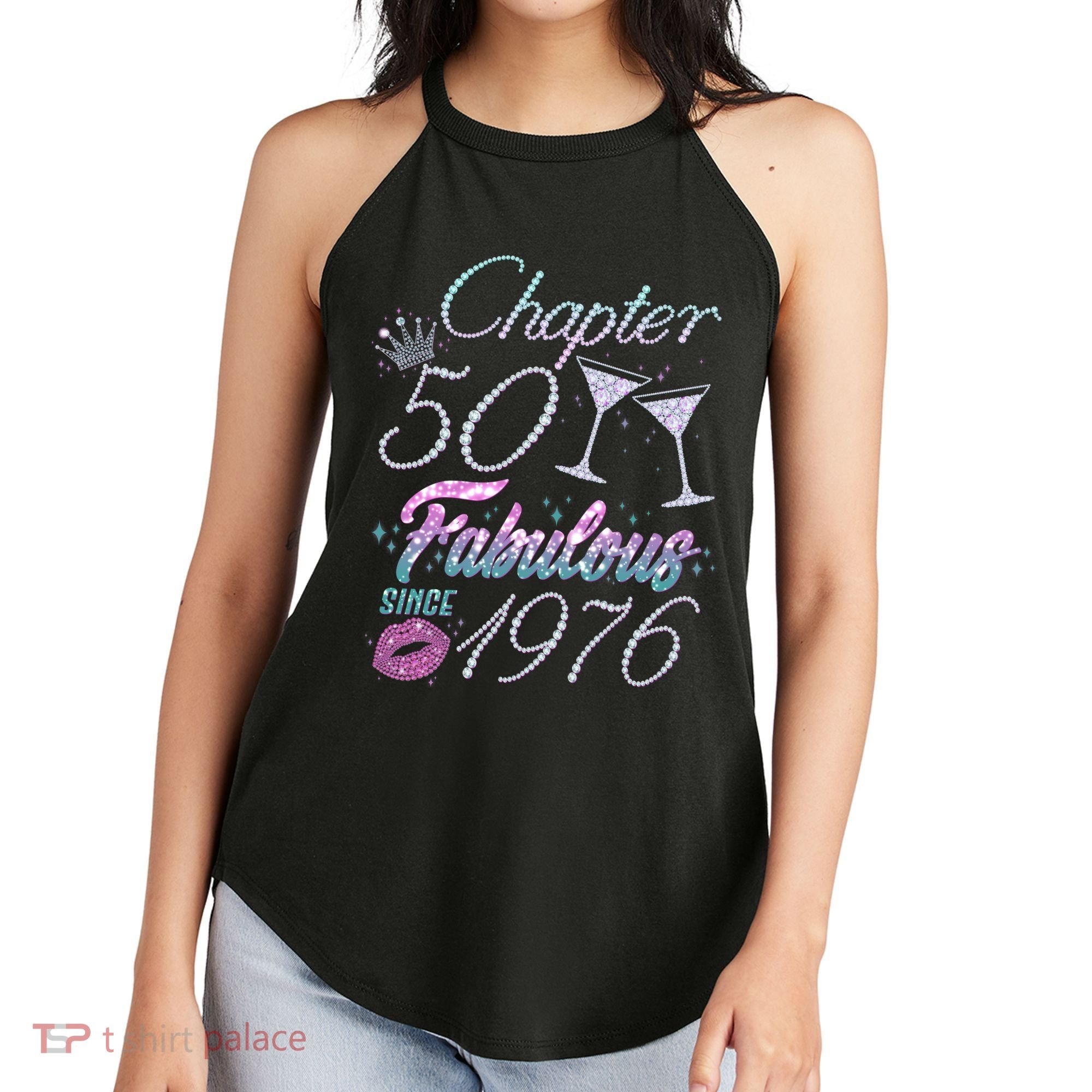 50th Birthday Chapter 50 Fabulous Since 1976 Rhinestones Diamonds Women's Perfect Tri Rocker Tank