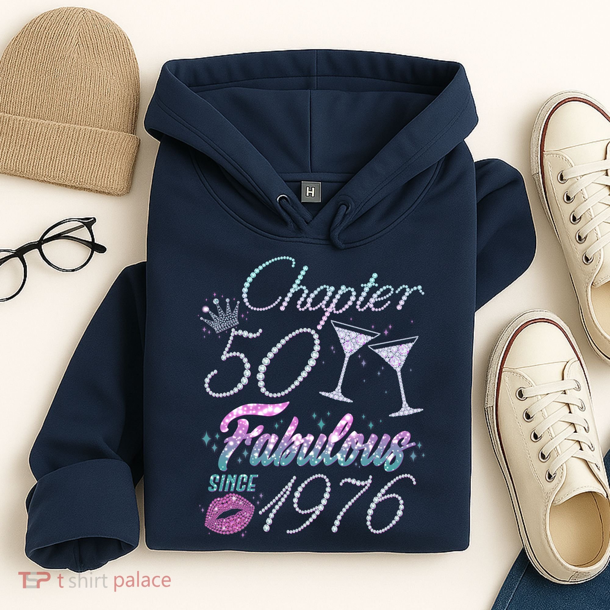 50th Birthday Chapter 50 Fabulous Since 1976 Rhinestones Diamonds Hoodie