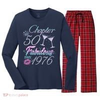 50th Birthday Chapter 50 Fabulous Since 1976 Rhinestones Diamonds Women's Long Sleeve Flannel Pajama Set  thumb 0