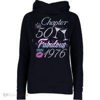 50th Birthday Chapter 50 Fabulous Since 1976 Rhinestones Diamonds Womens Funnel Neck Pullover Hood thumb 0