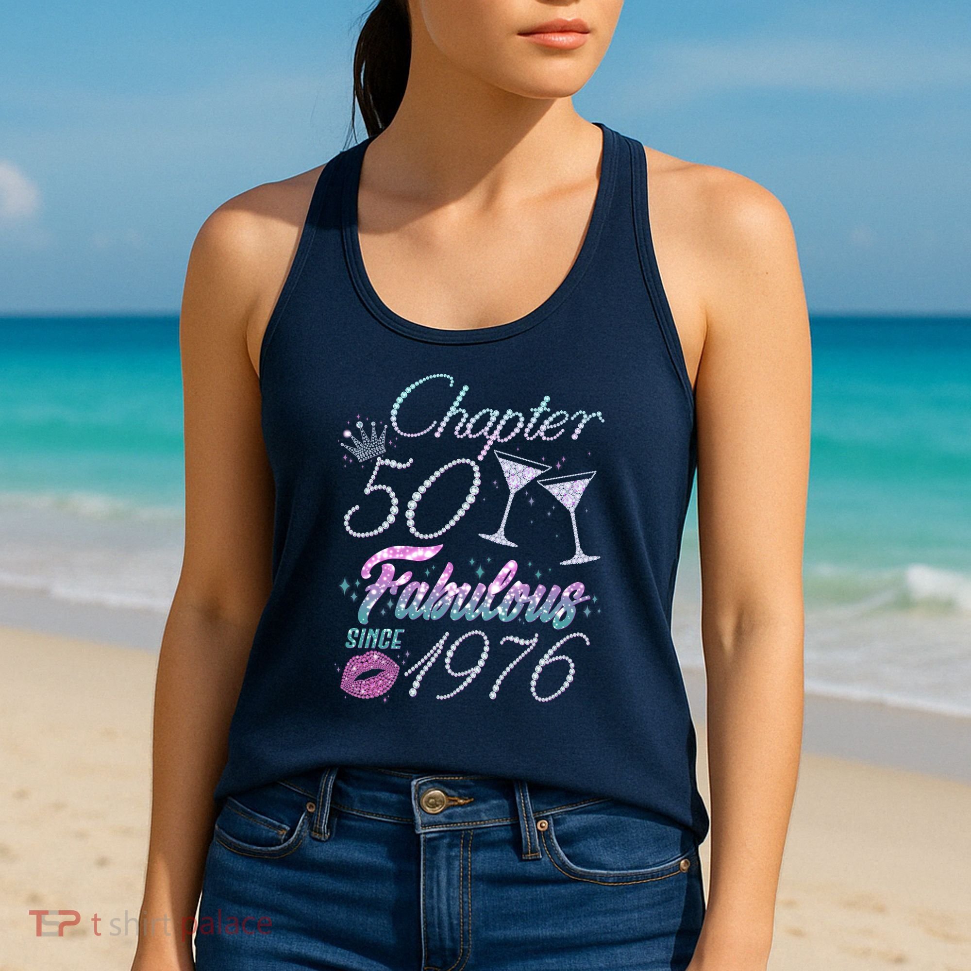50th Birthday Chapter 50 Fabulous Since 1976 Rhinestones Diamonds Women's Tank Top