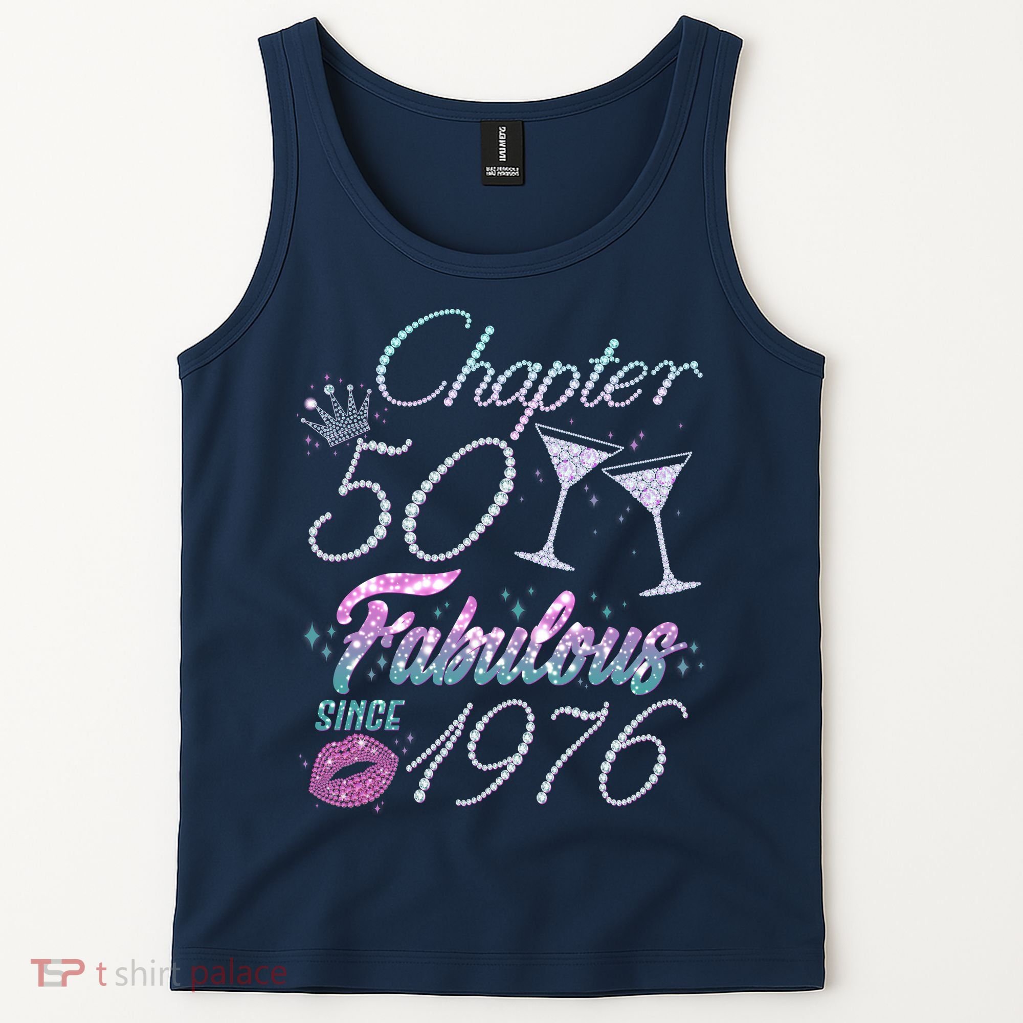 50th Birthday Chapter 50 Fabulous Since 1976 Rhinestones Diamonds Tank Top