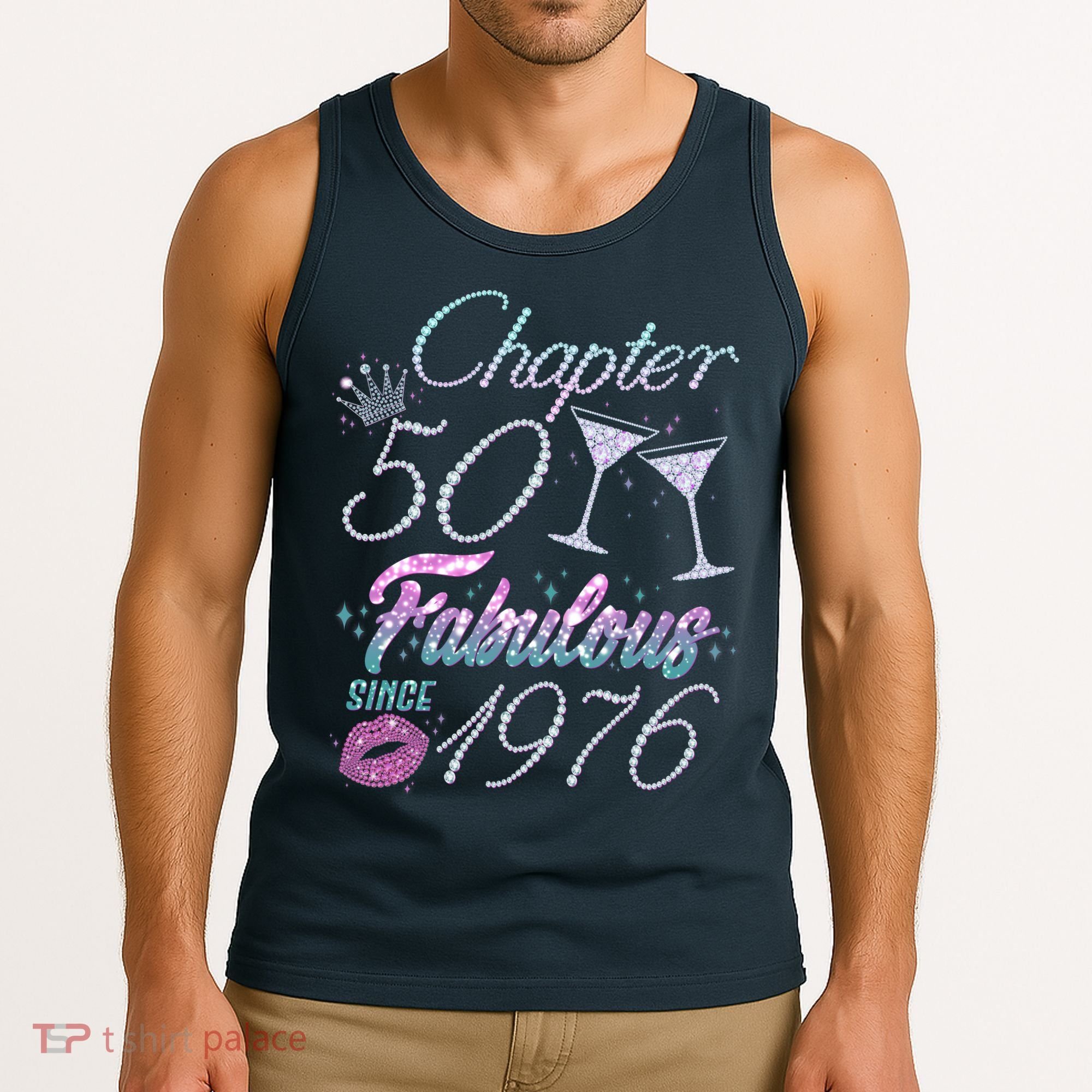 50th Birthday Chapter 50 Fabulous Since 1976 Rhinestones Diamonds Tank Top