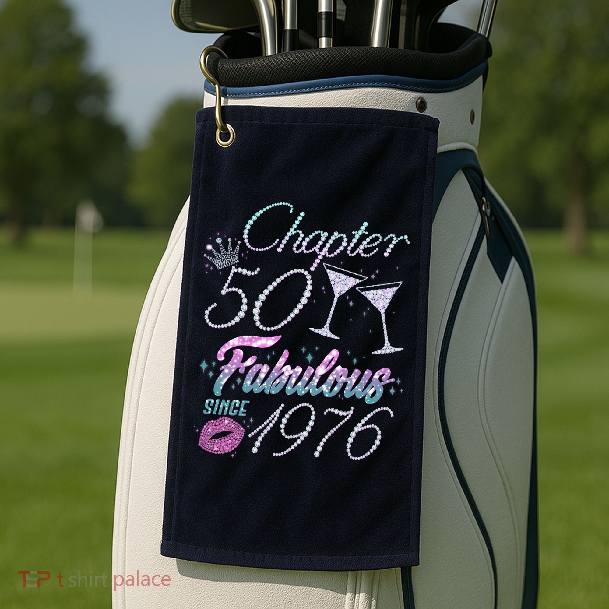 50th Birthday Chapter 50 Fabulous Since 1976 Rhinestones Diamonds Golf Towel