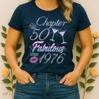50th Birthday Chapter 50 Fabulous Since 1976 Rhinestones Diamonds Women's T-Shirt thumb 2