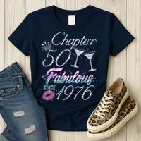 50th Birthday Chapter 50 Fabulous Since 1976 Rhinestones Diamonds Women's T-Shirt thumb 3