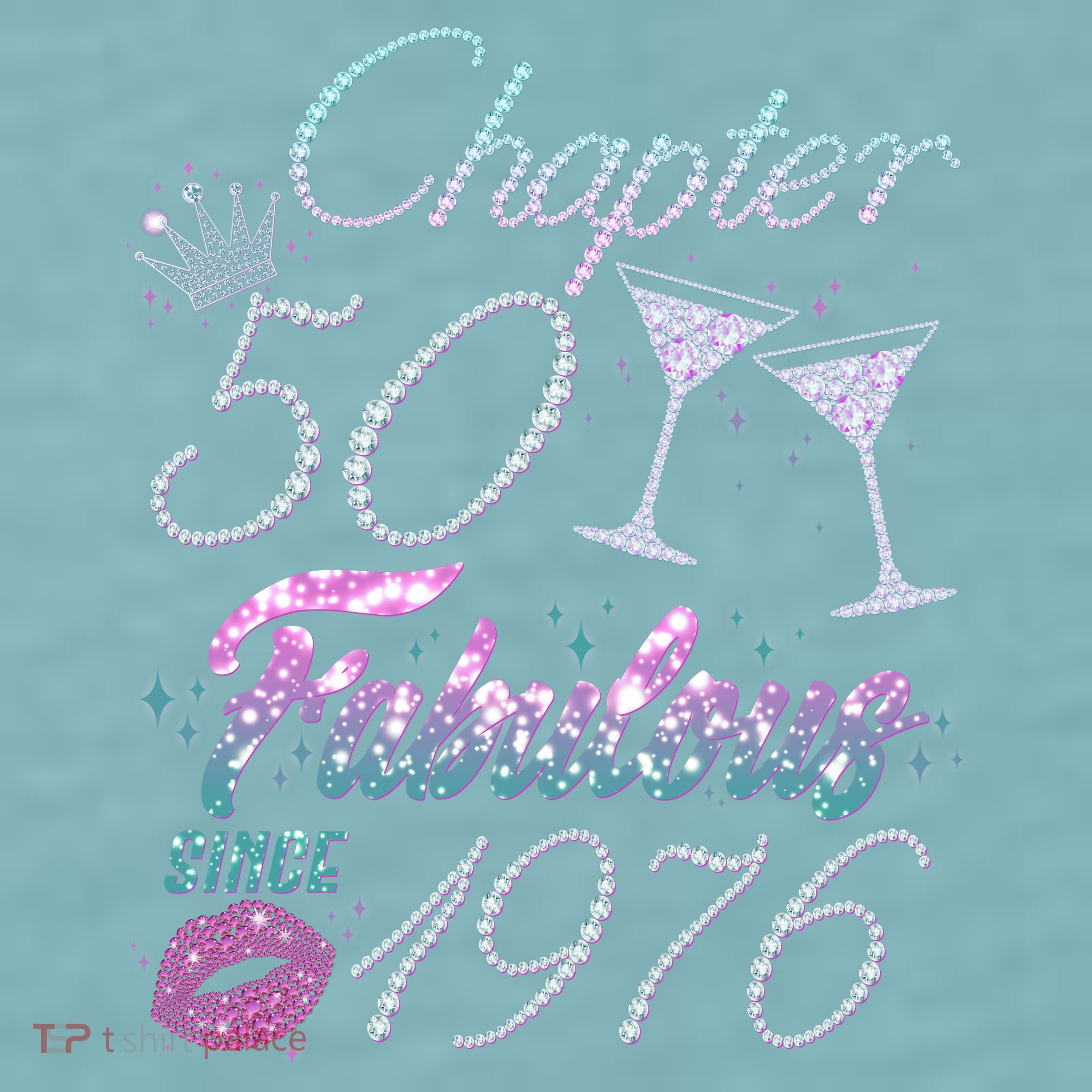 50th Birthday Chapter 50 Fabulous Since 1976 Rhinestones Diamonds Sueded Cloud Jersey T-Shirt