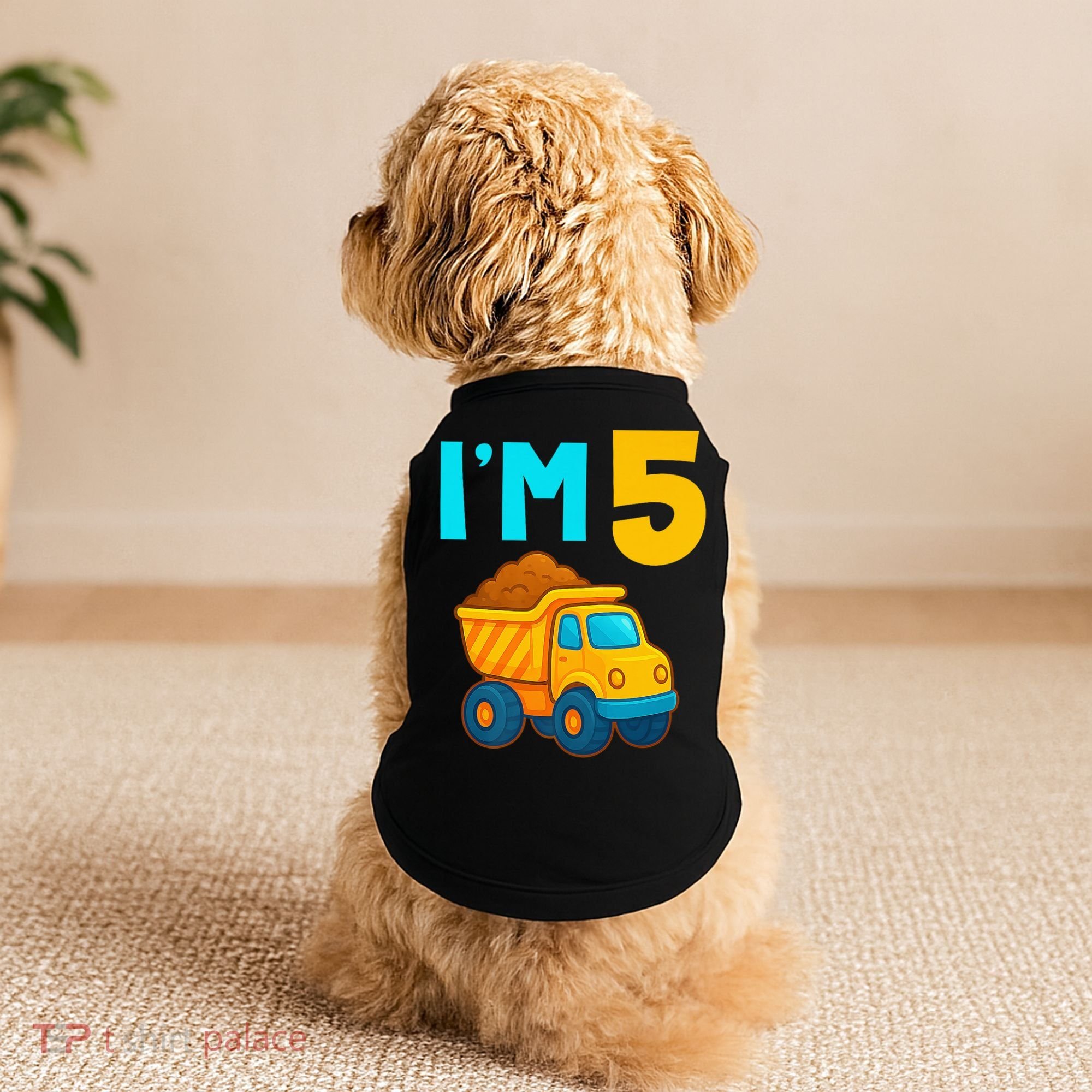5th Birthday Cartoon Dump Toy Truck Construction I'M 5 Five Doggie Tank