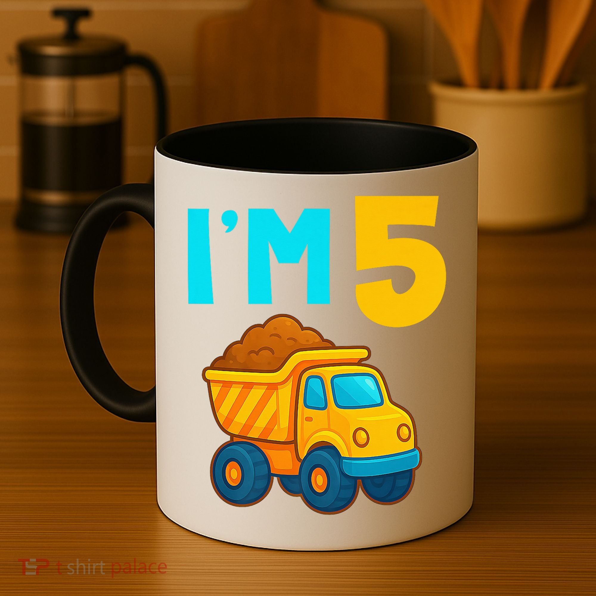 5th Birthday Cartoon Dump Toy Truck Construction I'M 5 Five Coffee Mug