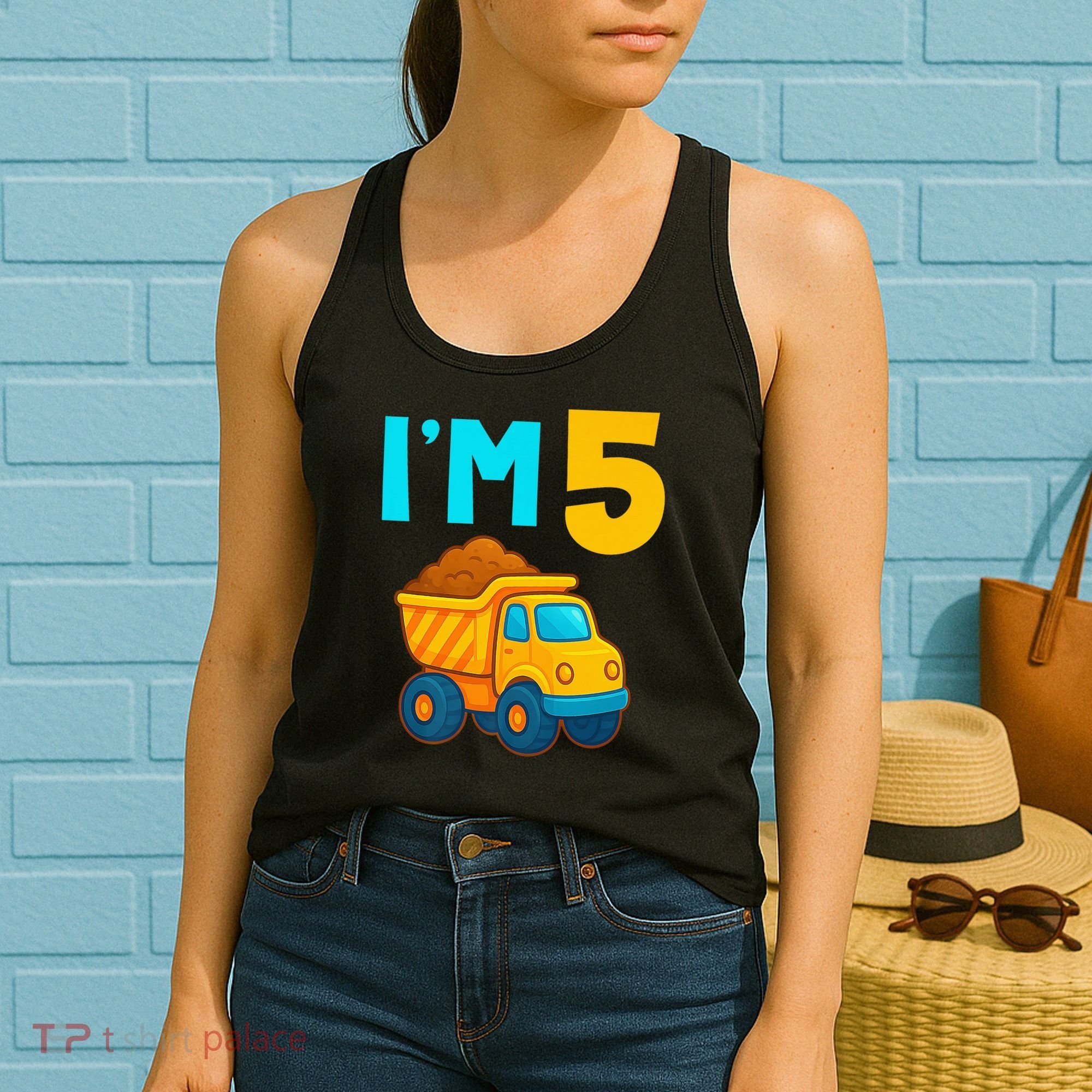 5th Birthday Cartoon Dump Toy Truck Construction I'M 5 Five Women's Tank Top