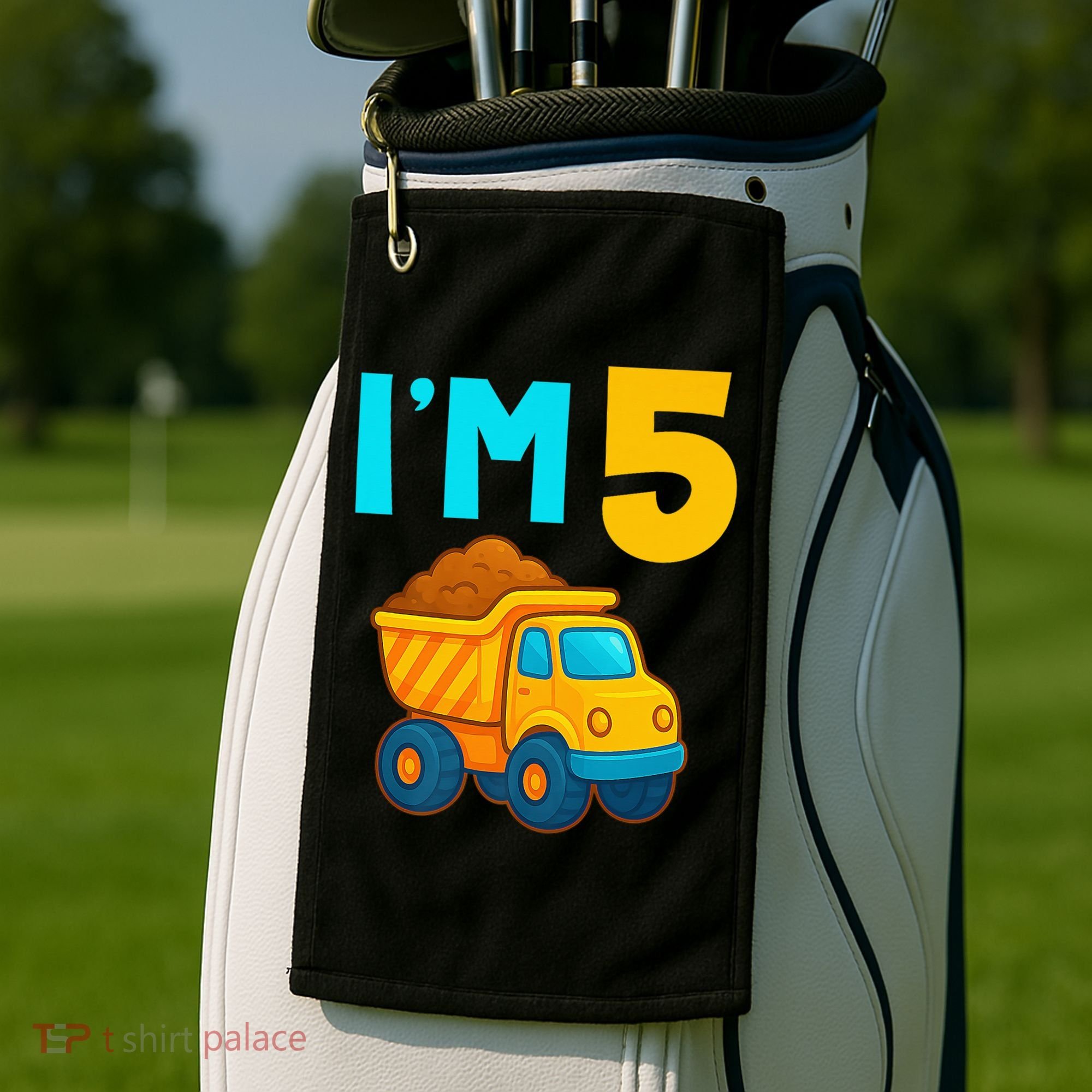 5th Birthday Cartoon Dump Toy Truck Construction I'M 5 Five Golf Towel