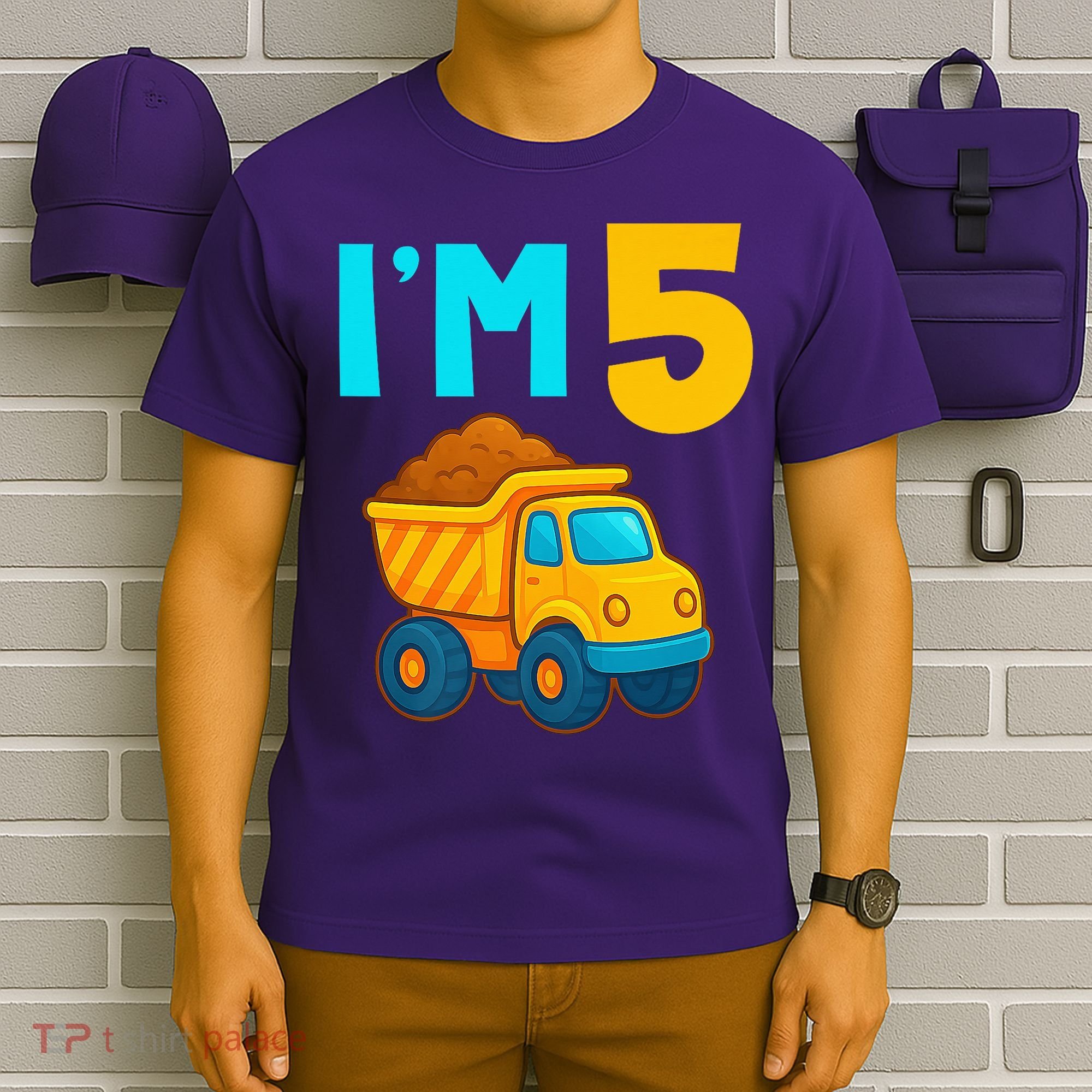 5th Birthday Cartoon Dump Toy Truck Construction I'M 5 Five T-Shirt