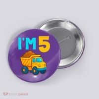5th Birthday Cartoon Dump Toy Truck Construction I'M 5 Five Button thumb 0