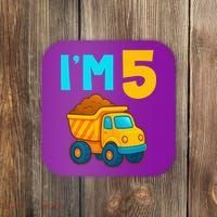 5th Birthday Cartoon Dump Toy Truck Construction I'M 5 Five Coaster thumb 0